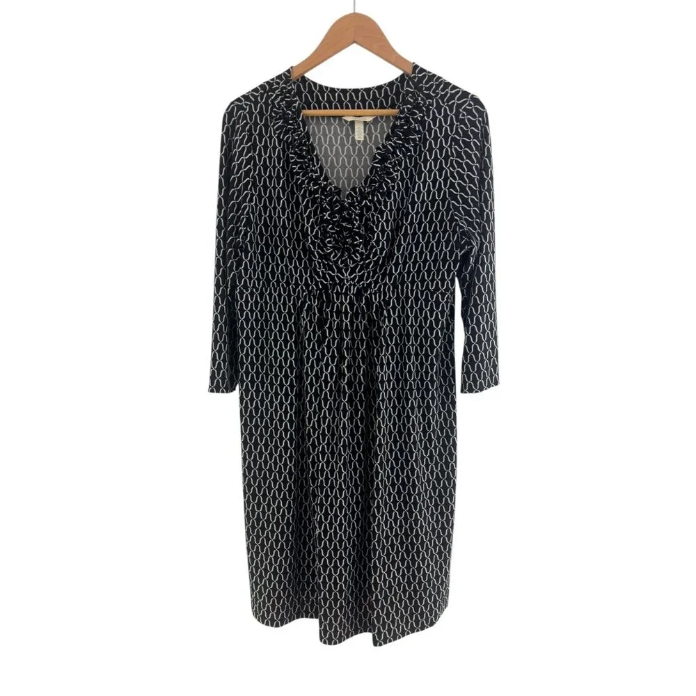 Soma Black & White Ruffled V-Neck Empire Waist Ultra-Soft Dress Size L‎ Fall
